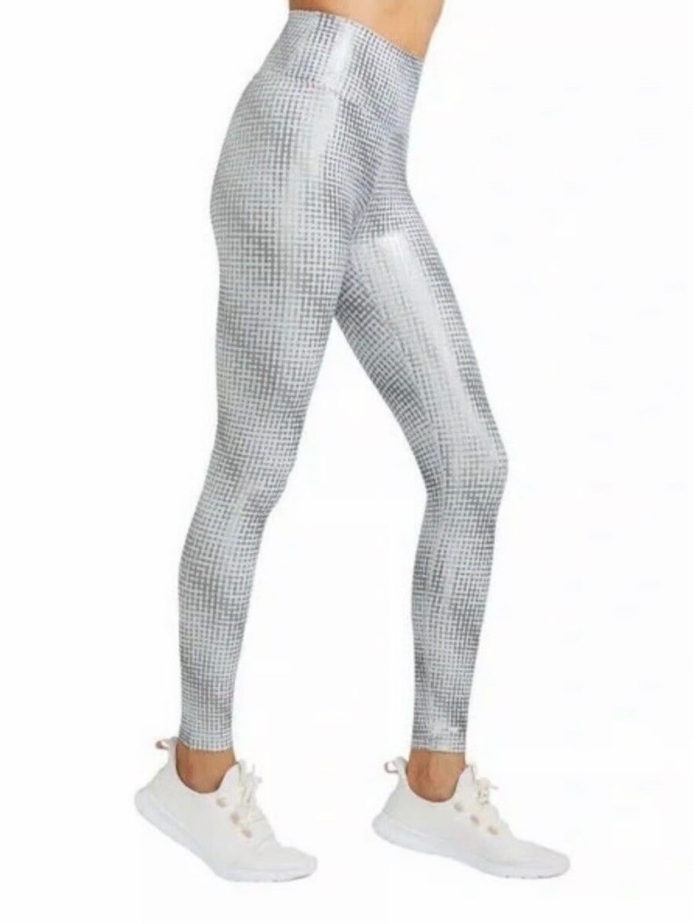 🏷️ Peloton Leggings Size L Gray White Geometric Print High Rise